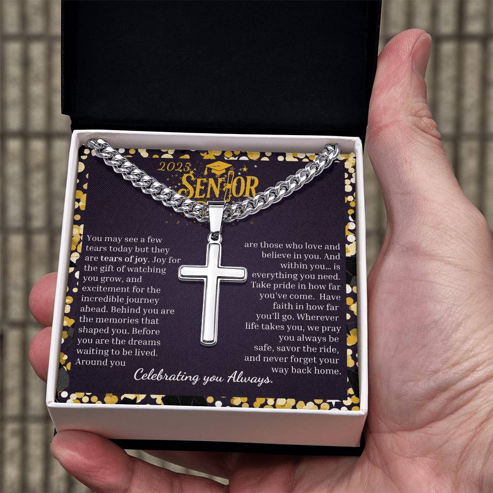 2025 Senior | "Your Journey Begins" | Cuban Link Chain with Artisan Cross Necklace