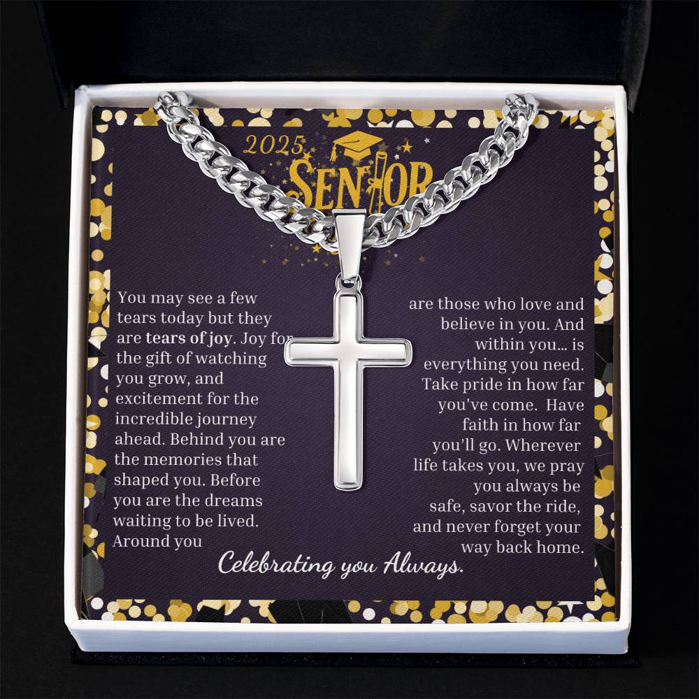 2025 Senior | "Your Journey Begins" | Cuban Link Chain with Artisan Cross Necklace