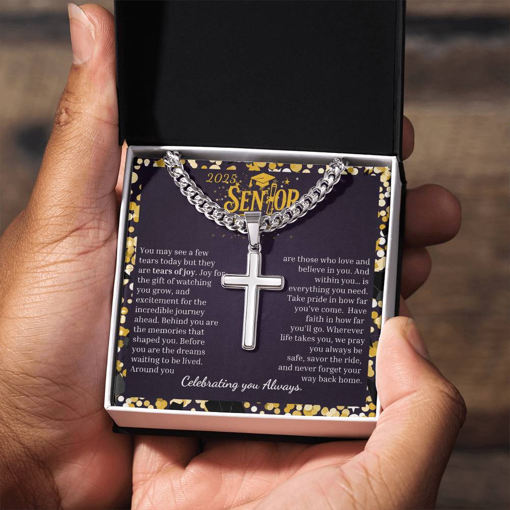 2025 Senior | "Your Journey Begins" | Cuban Link Chain with Artisan Cross Necklace