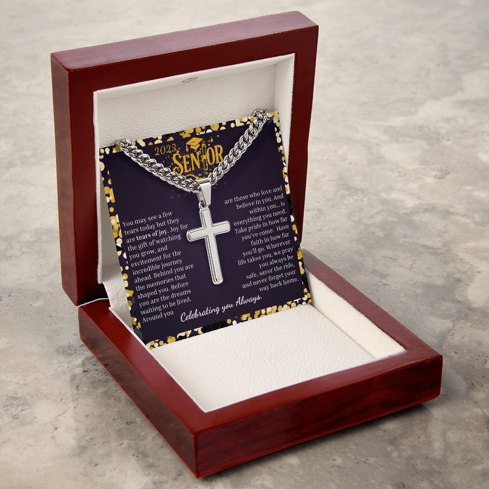 2025 Senior | "Your Journey Begins" | Cuban Link Chain with Artisan Cross Necklace