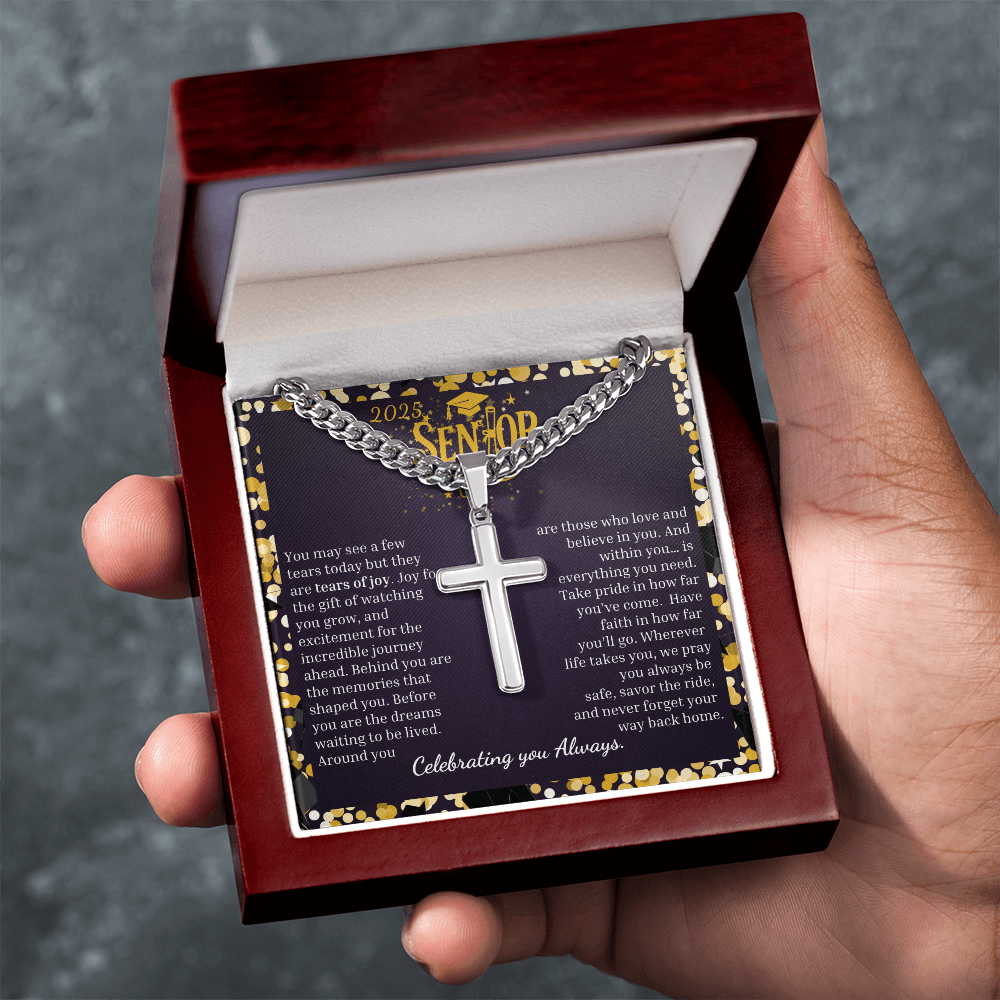 2025 Senior | "Your Journey Begins" | Cuban Link Chain with Artisan Cross Necklace
