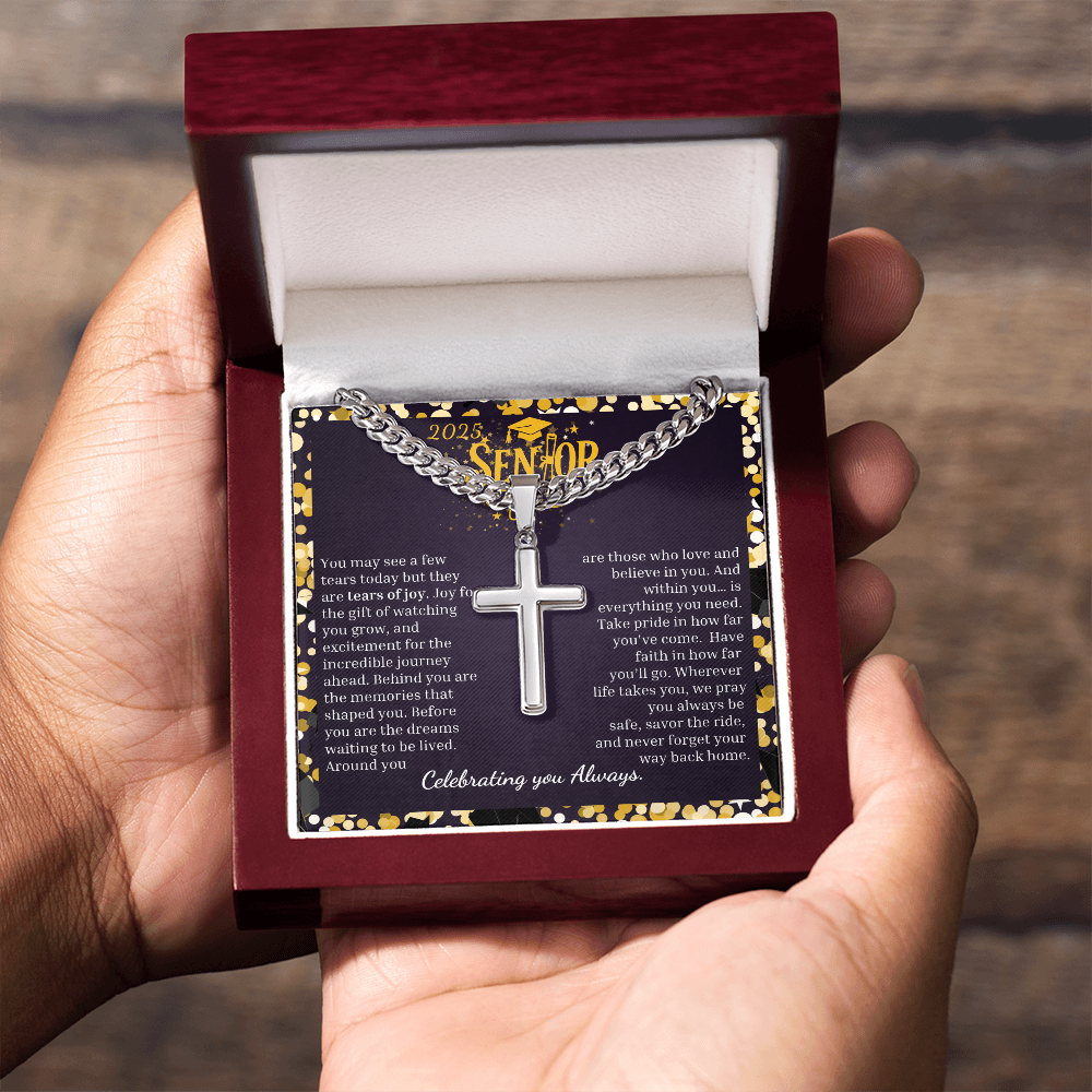 2025 Senior | "Your Journey Begins" | Cuban Link Chain with Artisan Cross Necklace