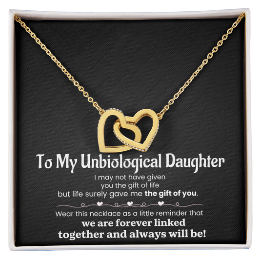 To My Unbiological Daughter | Forever Linked, Always Loved | Interlocking Hearts Necklace