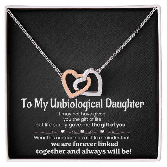 To My Unbiological Daughter | Forever Linked, Always Loved | Interlocking Hearts Necklace
