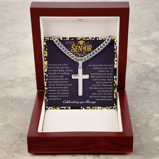 2025 Senior | "Your Journey Begins" | Cuban Link Chain with Artisan Cross Necklace