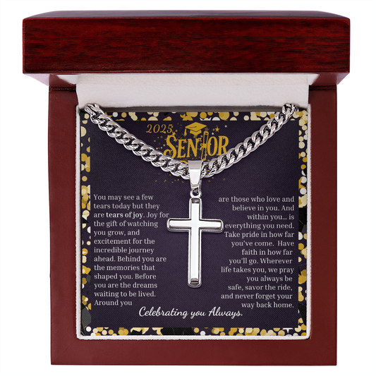 2025 Senior | "Your Journey Begins" | Cuban Link Chain with Artisan Cross Necklace