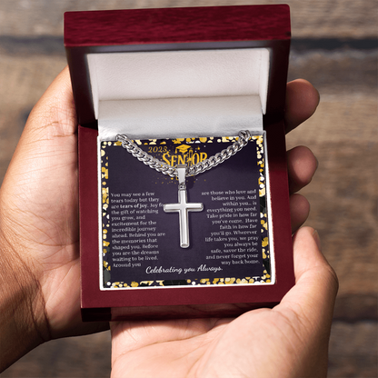 2025 Senior | "Your Journey Begins" | Cuban Link Chain with Artisan Cross Necklace